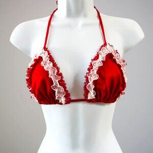 Shirley Of Hollywood | Red & White | Lace Trimmed | Triangle Top